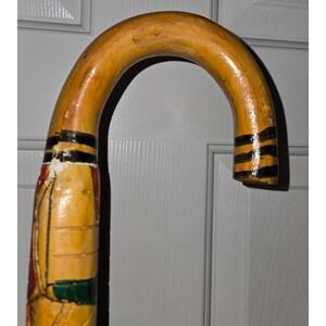 Vintage Hand Carved Folk Art Walking Stick Decorative Wood Cane
